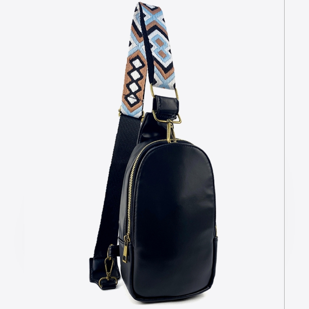 Vegan Leather Crossbody Sling Bag Shoulder Purse Convertible Wide Guitar Strap